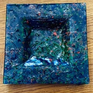 Leonardo Vintage Art Glass Shallow Square Dish, multicolored